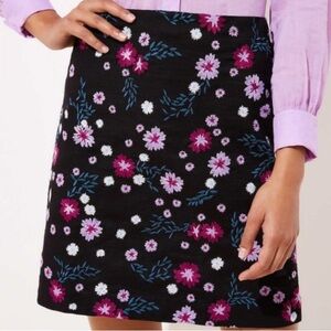 🦁 3/$30 LOFT Black Skirt with Pink and Blue Floral Design
